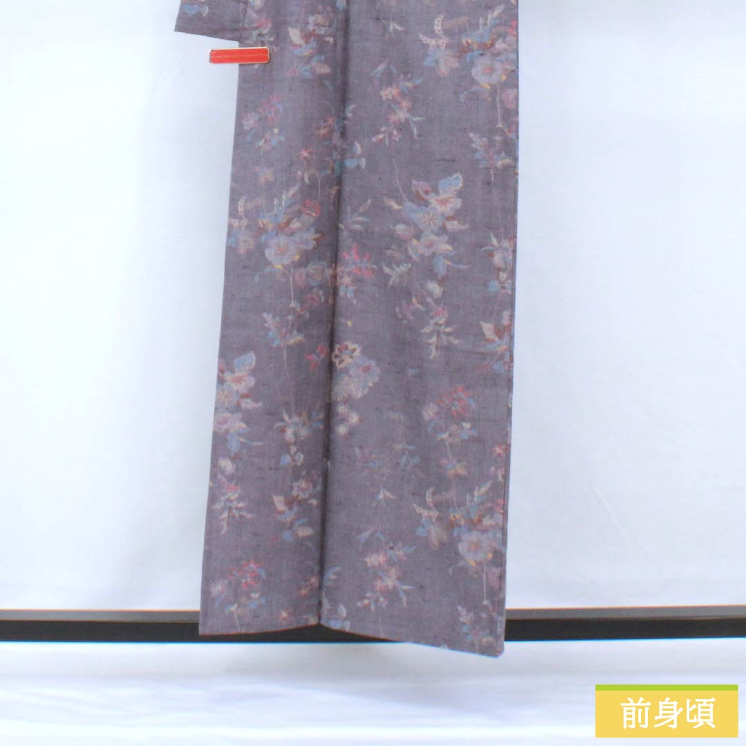 絹 着物 紬 草花 花 草 植物 袷 身丈159裄62 リサイクル着物】小紋 正絹 身丈157cm 裄丈63cm 単衣 相思鼠色
