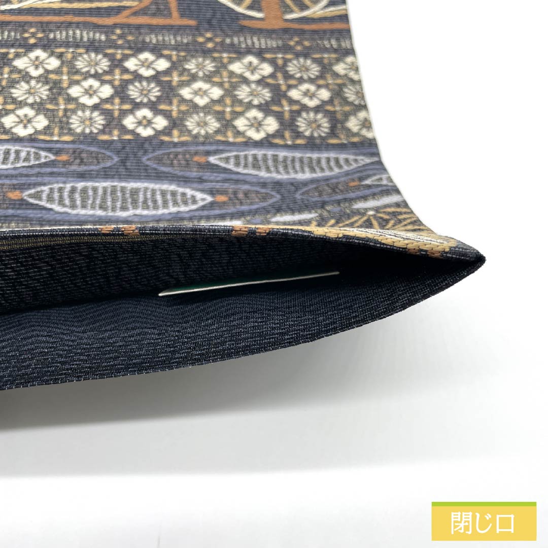 袋帯 正絹 紺滅色（こんけしいろ） 機織り 糸巻き 花模様 帯丈440cm Sランク 六通 カジュアル グレー系 1123013022322