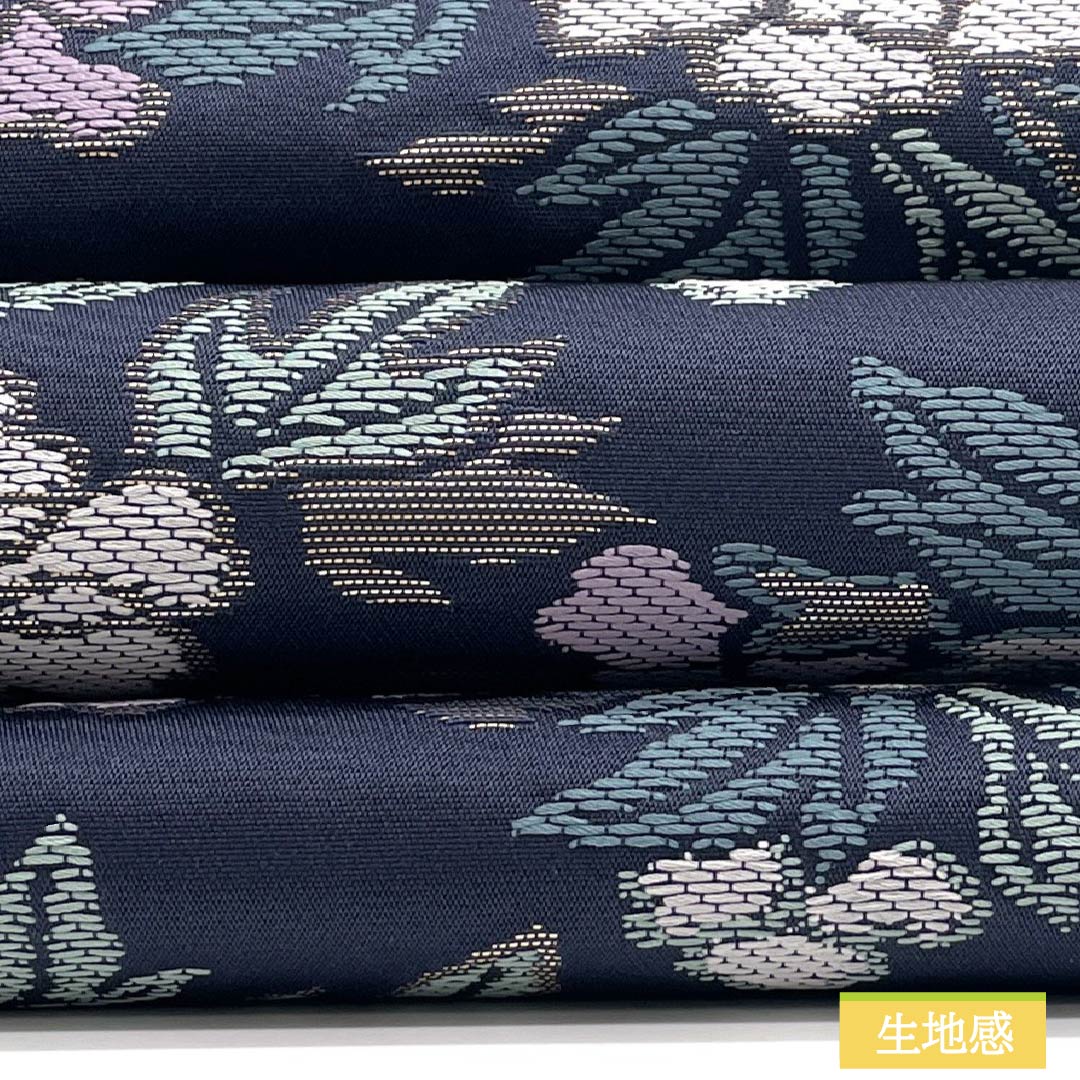 （京袋帯）名古屋帯 ポリエステル Sランク 濃紺色（のうこんいろ） 京袋帯 川島織物 牡丹 帯丈380cm 六通 カジュアル 紺系 1124010892418 開き仕立て