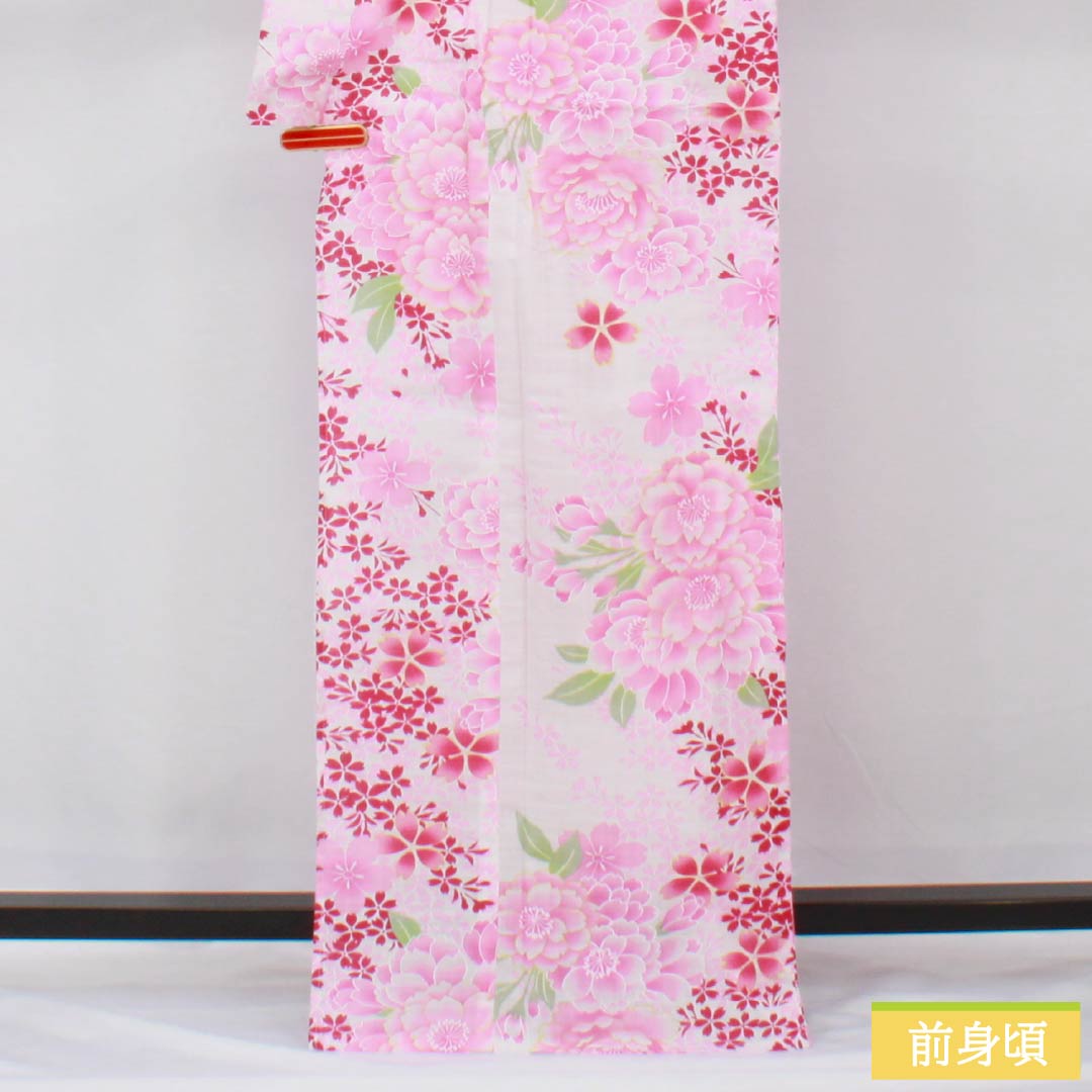 浴衣 木綿 身丈167.5cm 裄丈65.5cm Sランク 単衣 白系 総花 1118005922511