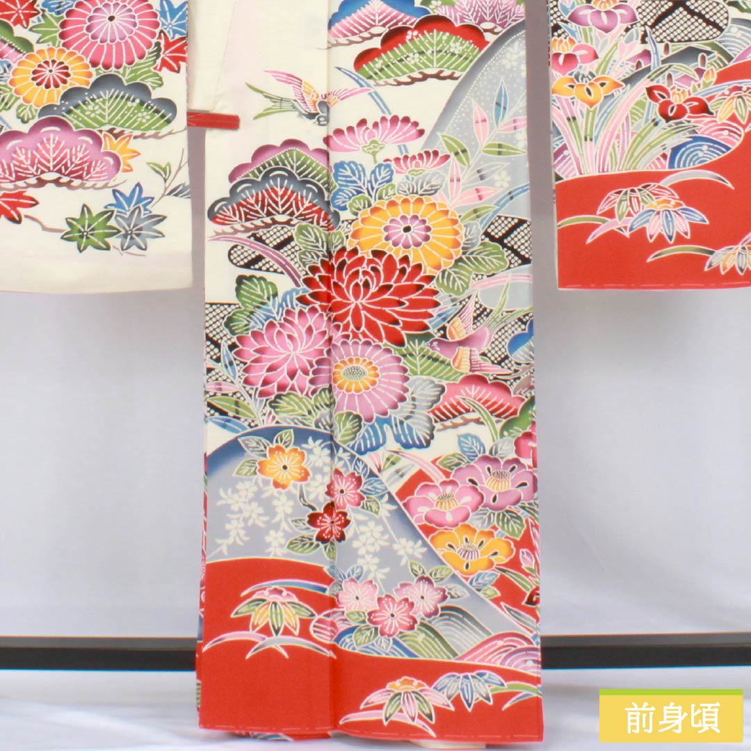 振袖 身丈161.5cm 裄丈68cm 正絹 秀品 【中古】 振袖 身丈161.5cm 裄丈68cm L 袷 鶴 枝梅 金糸 金彩 灰緑 正絹 名品