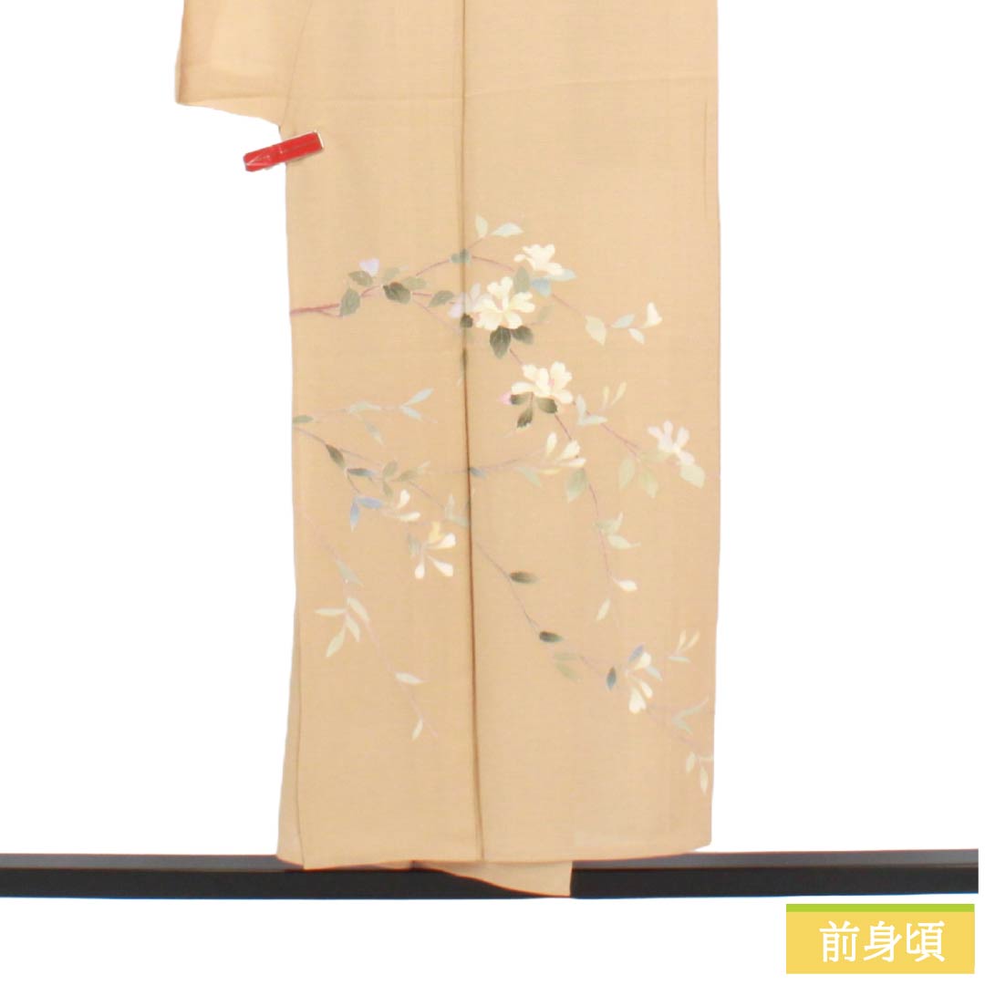 夏物 正絹 付下げ Sランク 身丈150.5cm 裄丈62cm 丁子色（ちょうじいろ） 南克治 加賀友禅 一つ紋 絽 ベージュ系 1132005062125