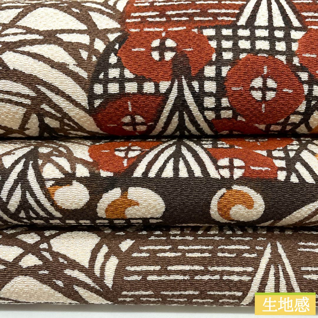 名古屋帯 砥粉色 京紅型 抽象模様 帯丈393cm 正絹 Sランク ポイント柄 カジュアル 茶系 1124005352314  名古屋仕立て