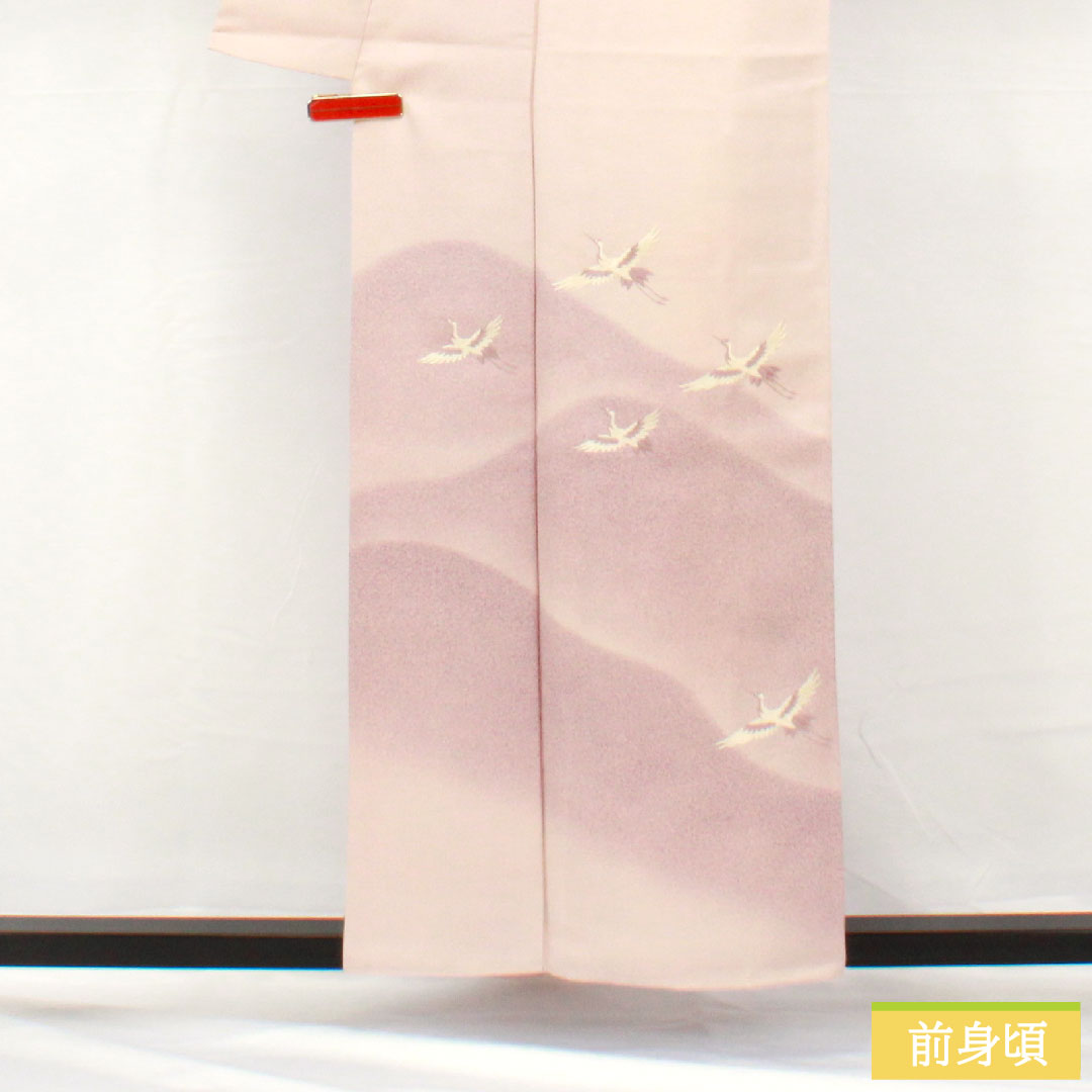 訪問着 正絹 袷 身丈157cm 裄丈63cm 桜色（さくらいろ） 京友禅 鶴 Aランク 紫系 1112005523320