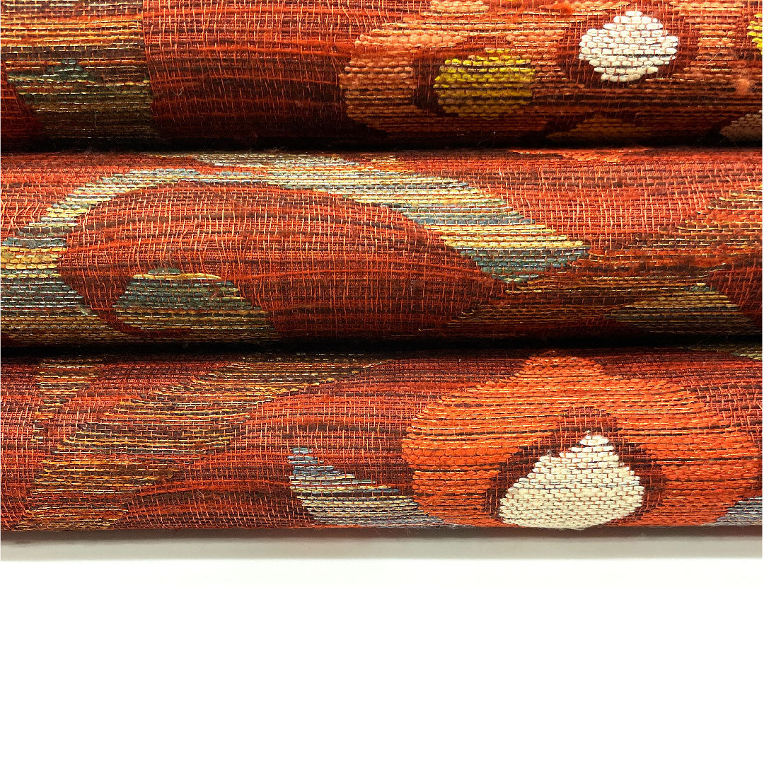 袋帯 櫛織 抽象模様 帯丈432cm 正絹 Sランク 六通 カジュアル 赤系 1123004552312