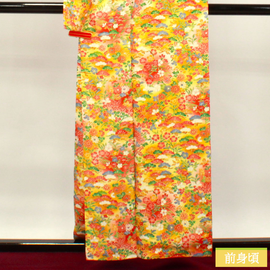Komon, pure silk, length 158.5cm, sleeve length 64cm, lined, floral pattern, S rank, gradation style, 1115003812399