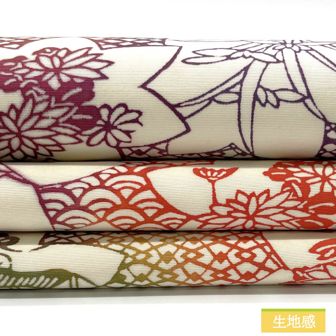 Nagoya obi, stencil-dyed, autumn leaves, chrysanthemums, obi length 377cm, pure silk, S rank, full-length, casual, white, 1124007762311, Nagoya-made