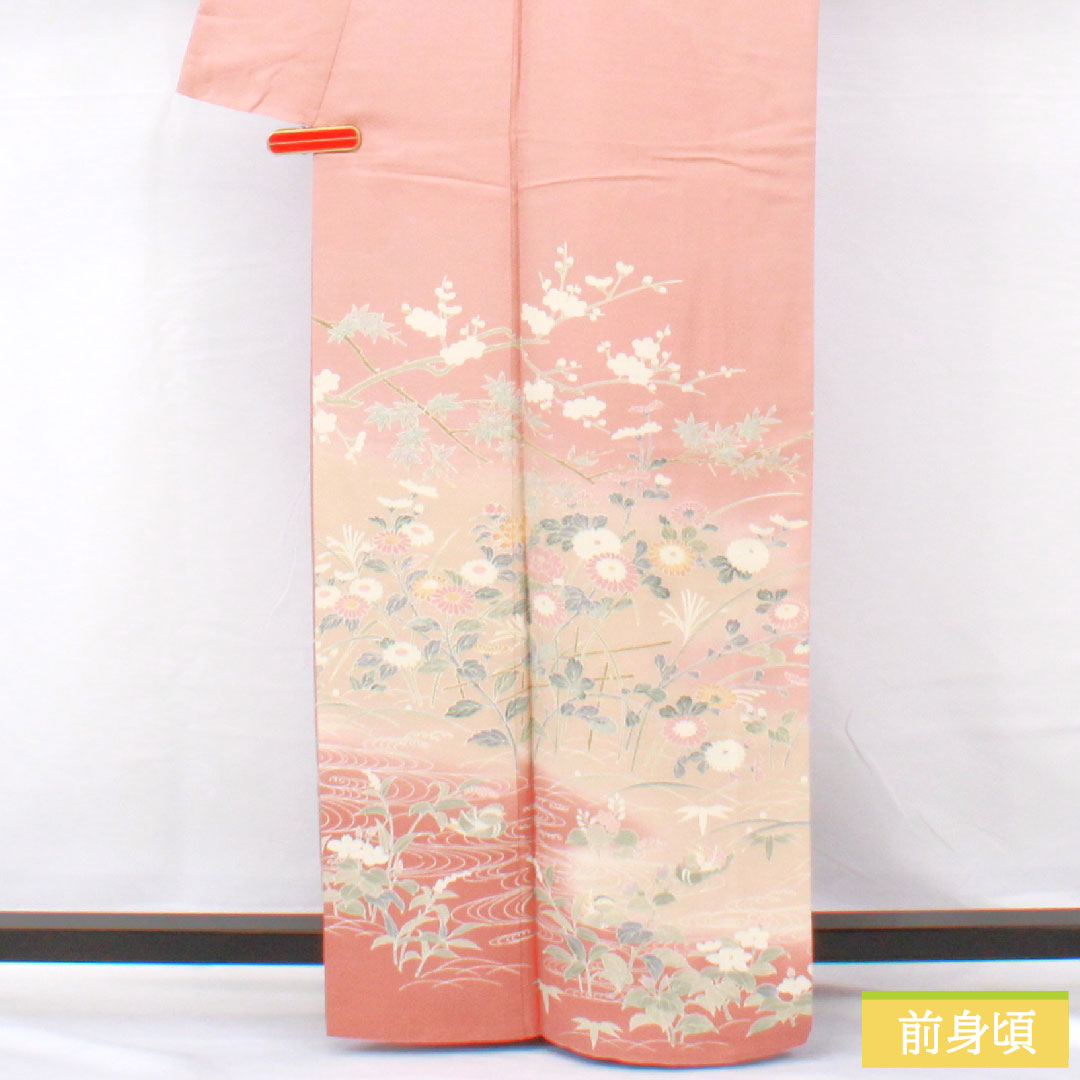 訪問着 正絹 袷 身丈162cm 裄丈64cm 東雲色（しののめいろ） 京友禅 草花模様 しつけ糸付き Sランク ピンク系 1112005692413