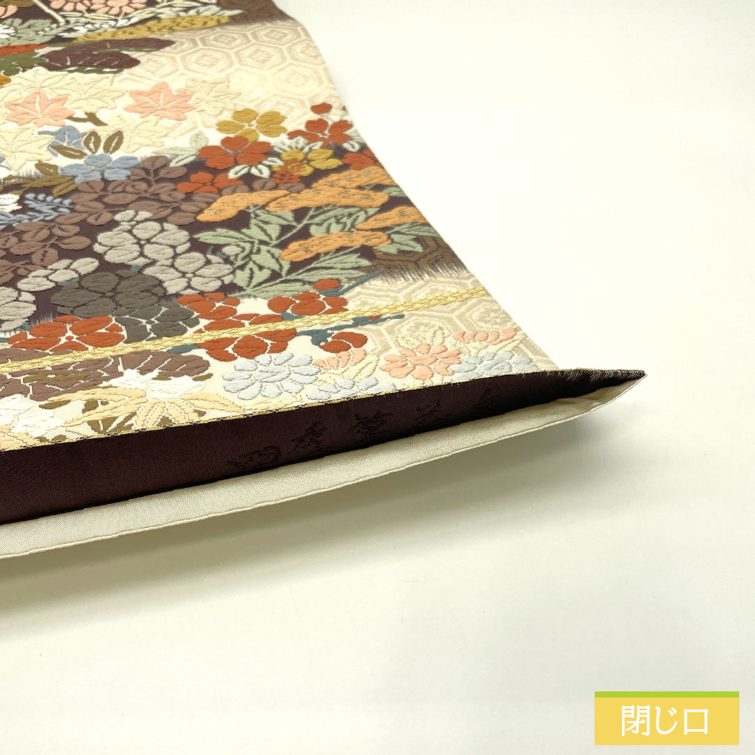 リサイクル着物】袋帯 正絹 Sランク 唐織 西陣織 四季草花文 帯丈428cm