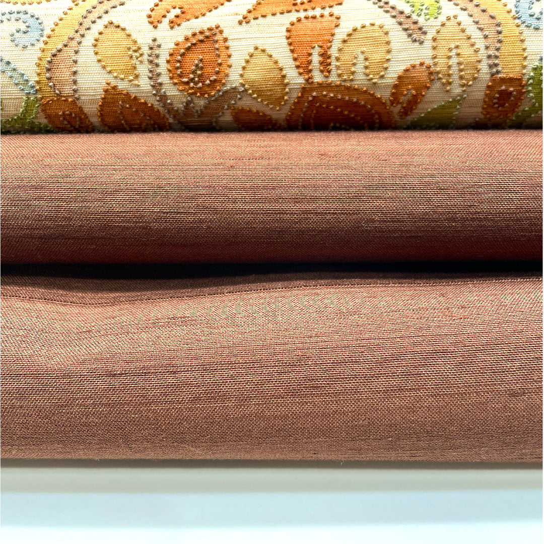 名古屋帯 相良刺繍 抽象華模様 帯丈357cm 正絹 Sランク ポイント柄 カジュアル 茶系 1124001412314  名古屋仕立て