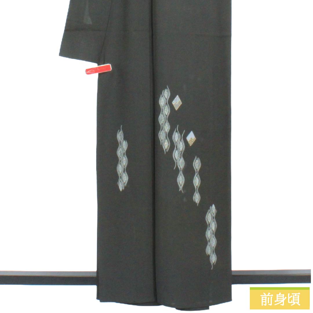 夏物 正絹 付下げ Sランク 身丈162cm 裄丈66cm 具墨色（ぐずみいろ） 型染 蘇州刺繡 抽象模様 絽 グレー系 1132005092422