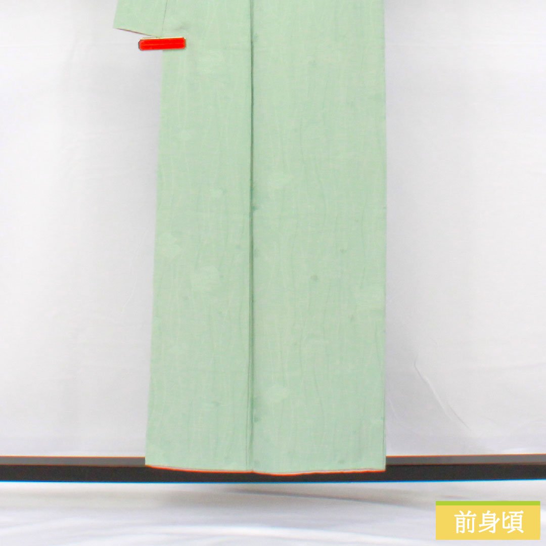色無地 正絹 身丈154cm 裄丈62cm 薄水色（うすみずいろ） 綸子 袷 Aランク 緑系 1114002093219