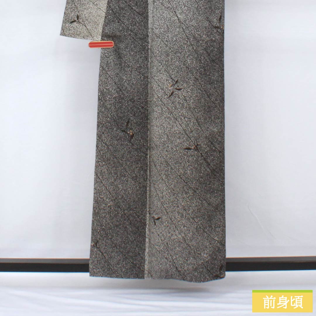 小紋 正絹 身丈157.5cm 裄丈63.5cm 袷 型染 線 小花 Bランク モノトーン 1115005434327