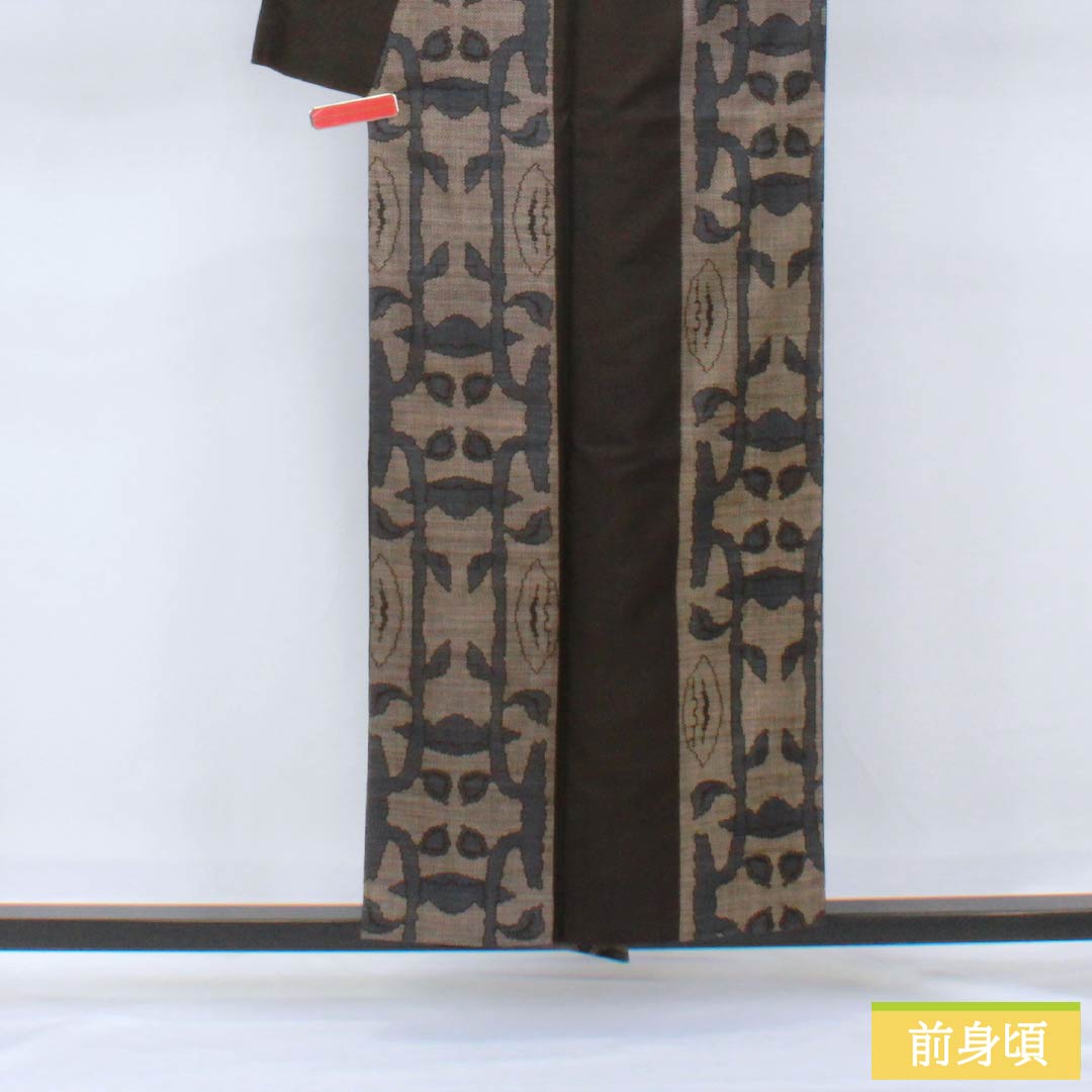 紬 正絹 Aランク 身丈155cm 裄丈62.5cm 黒鼠色（くろねずいろ） 本場大島紬 一元絣 7マルキ 袷 黒系 1116004133310