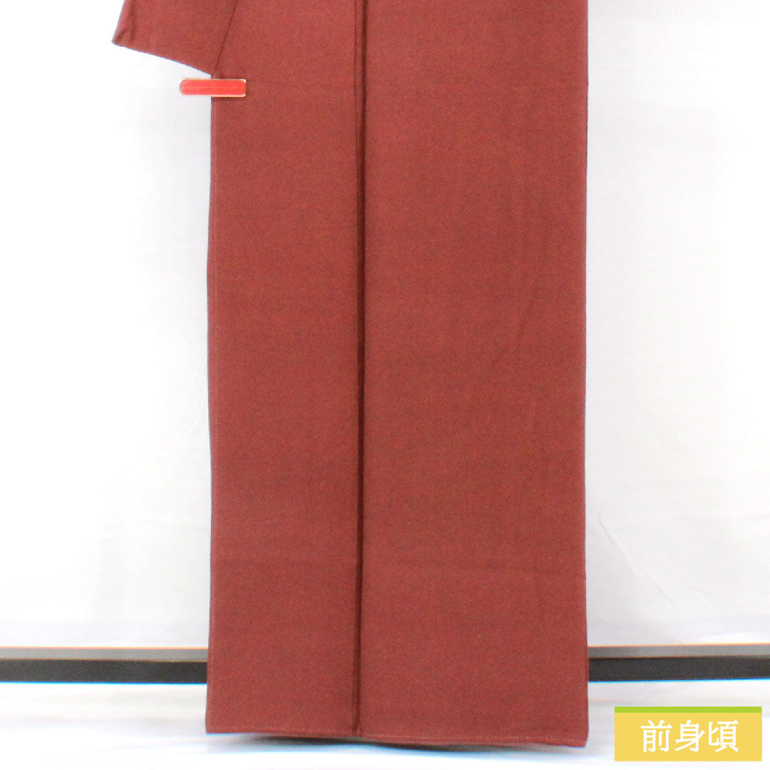 色無地 正絹 身丈163cm 裄丈67.5cm 小豆茶色（あずきちゃいろ） 素無地 一つ紋 丸に桔梗 袷 Sランク 茶系 1114001822414