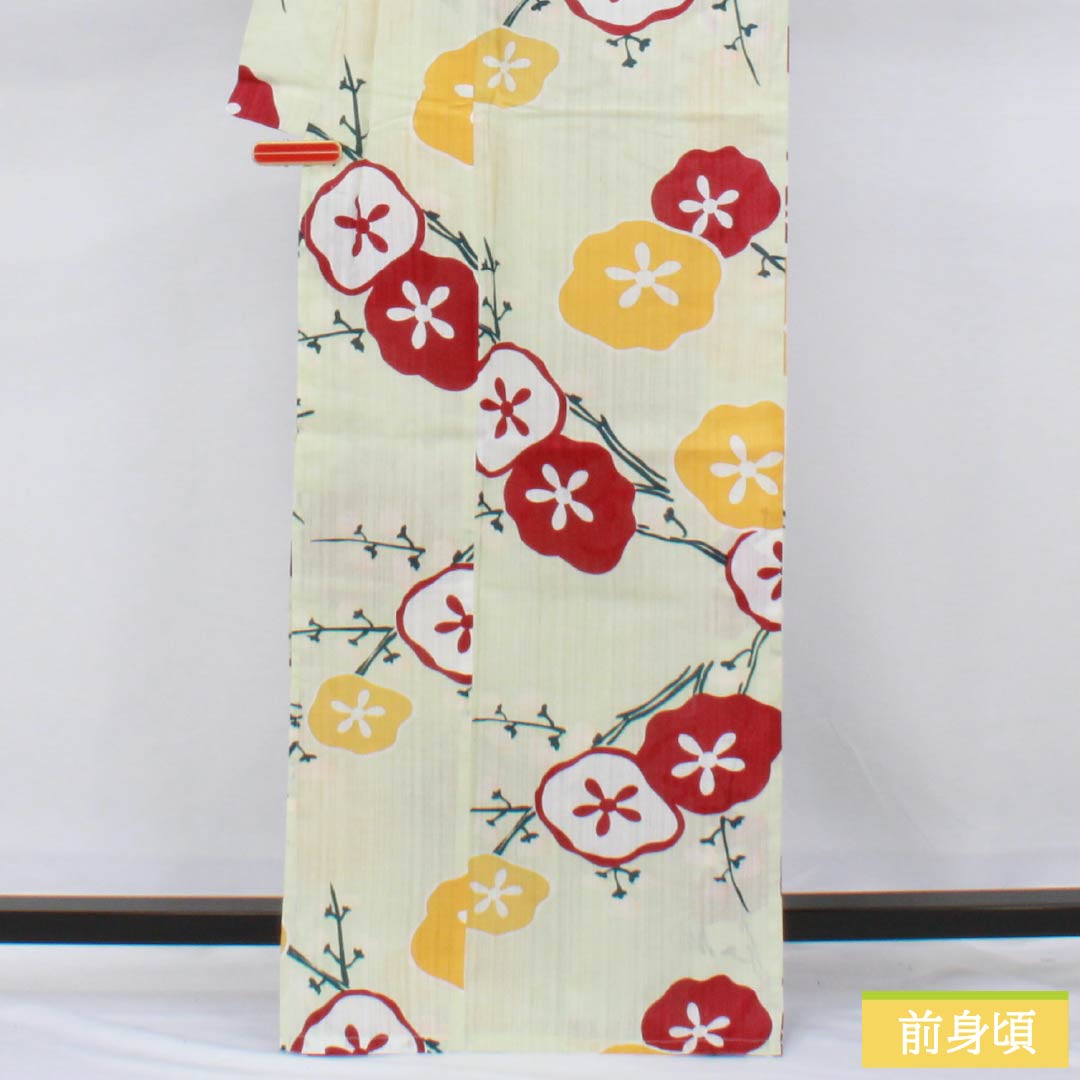 浴衣 木綿 身丈167cm 裄丈66.5cm Sランク 単衣 緑系 硫黄色（いおういろ） 花 utatane 1118006442519