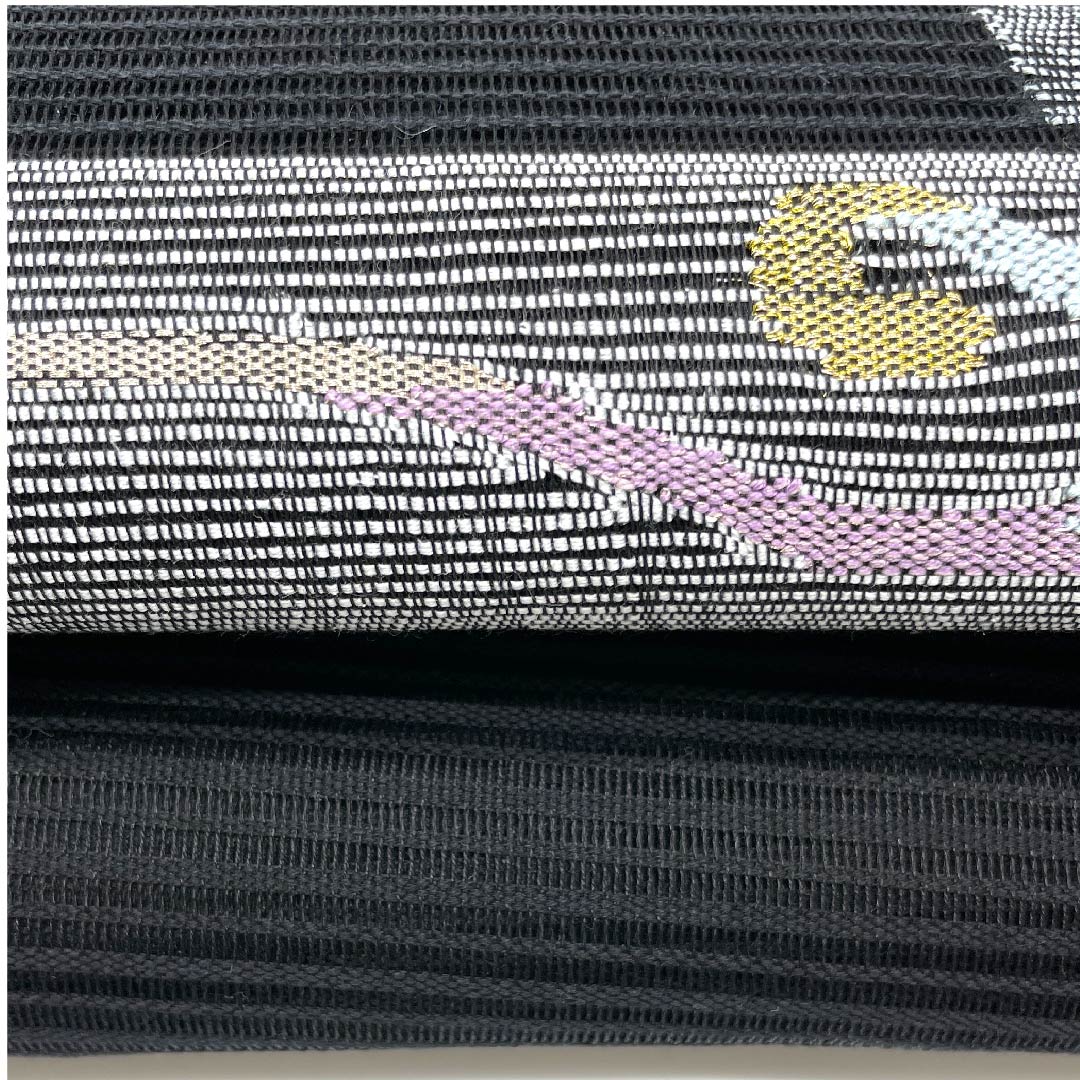 名古屋帯 黒色 夏帯 絽 四角 抽象模様  帯丈364cm 正絹 Aランク ポイント柄 セミフォーマル 黒系 1124004183310  開き仕立て