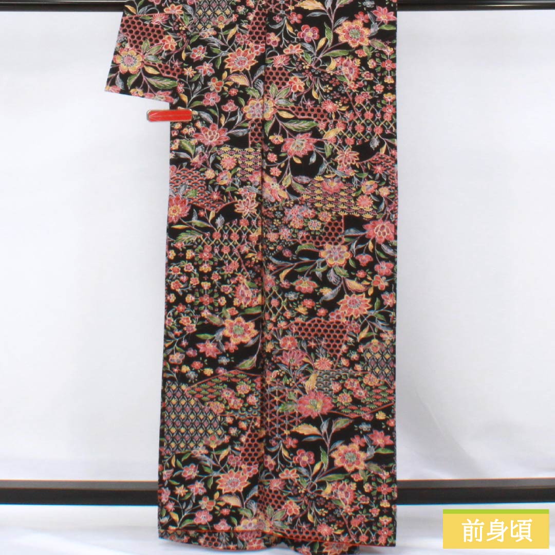 小紋 正絹 Sランク 身丈162cm 裄丈63.5cm 袷 総花 黒系 1115007172410