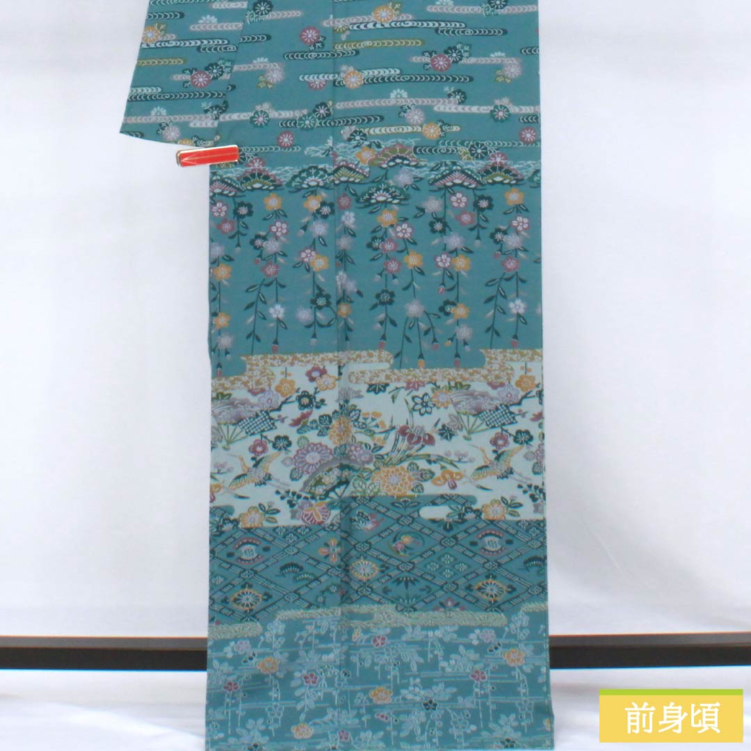 作家物　はんなりとした品の良さ　水浅葱色の染め訪問着 リサイクル着物】訪問着 正絹 Sランク 袷 身丈166cm 裄丈67.5cm 陰浅葱