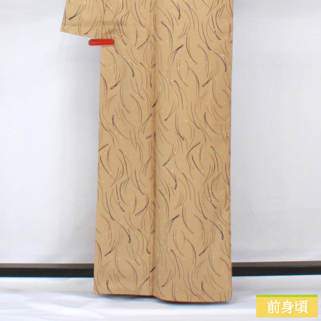 小紋 ポリエステル 身丈163.5cm 裄丈63.5cm 袷 胡桃色（くるみいろ） 抽象柄 Sランク ベージュ系 1115005632425