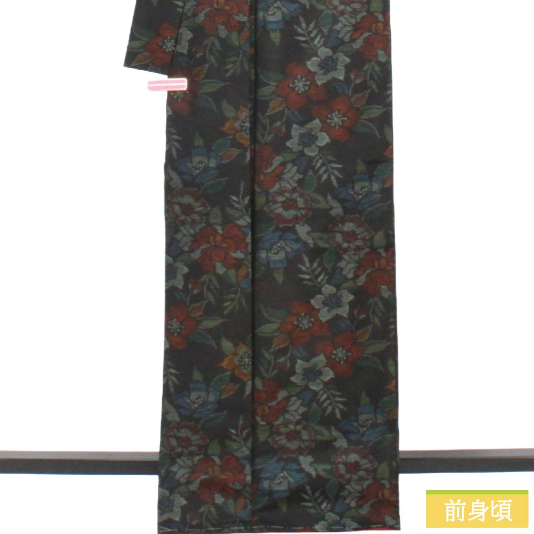 正絹 袷 大島紬 菊柄 大島紬 黒地 菊柄 正絹 Bランク - わらしべ長者.jp
