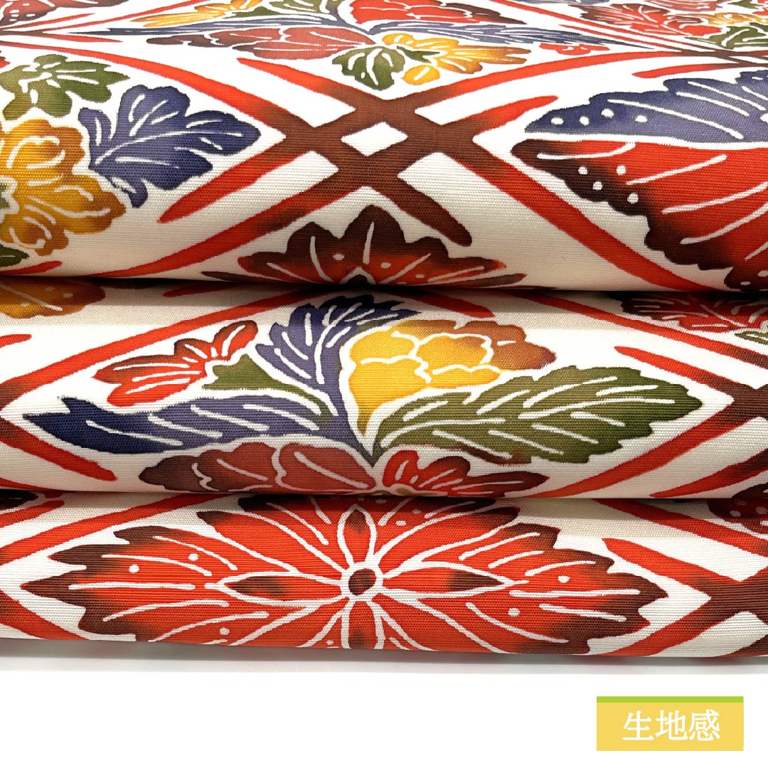 名古屋帯 型染 紅型調模様 繋ぎ菱 帯丈359cm 正絹 Aランク 全通 カジュアル 白系 1124006573311 名古屋仕立て