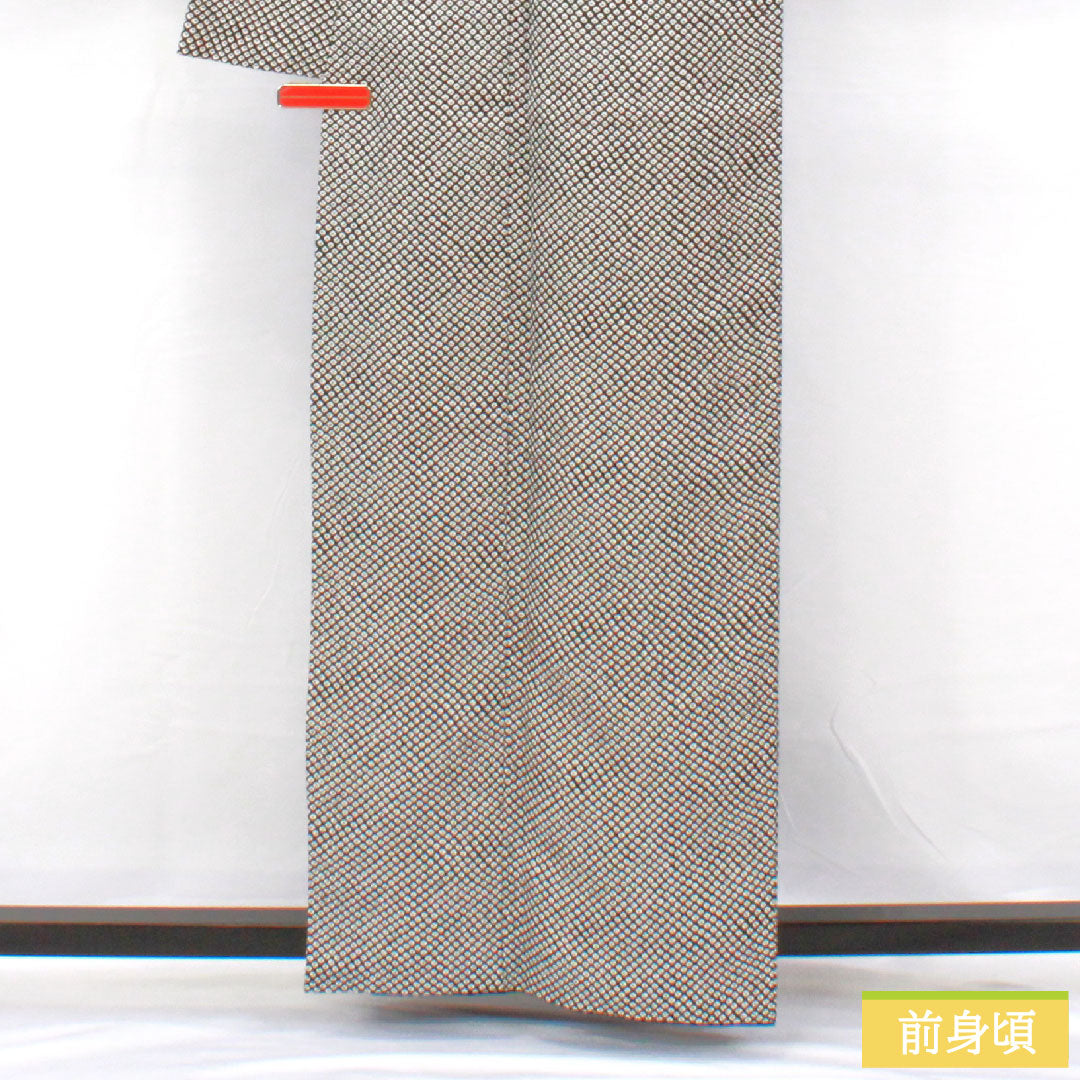 小紋 ポリエステル 身丈161.5cm 裄丈63.5cm 袷 洗える着物 染め疋田 Aランク 黒系 1115004583410