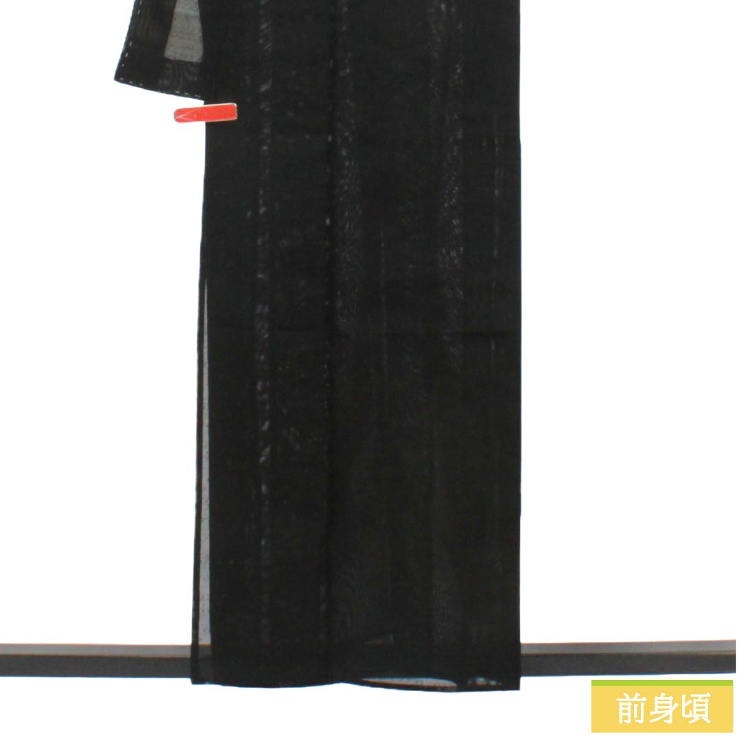 夏物 ポリエステル 色無地 Aランク 身丈157cm 裄丈62.5cm 流水 洗える着物 紗 黒系 1132005313310