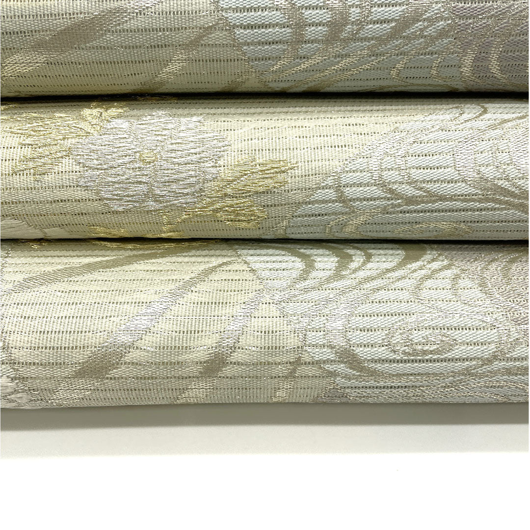 袋帯 絽 夏 流水 草花模様 帯丈441cm 正絹 Sランク 六通 フォーマル 白系 1123004392311