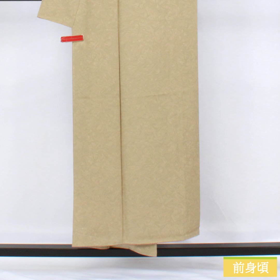 小紋 正絹 身丈150cm 裄丈64.5cm 袷 茅色（かやいろ） 墨流し染 しつけ糸付き Sランク ベージュ系 1115006292125