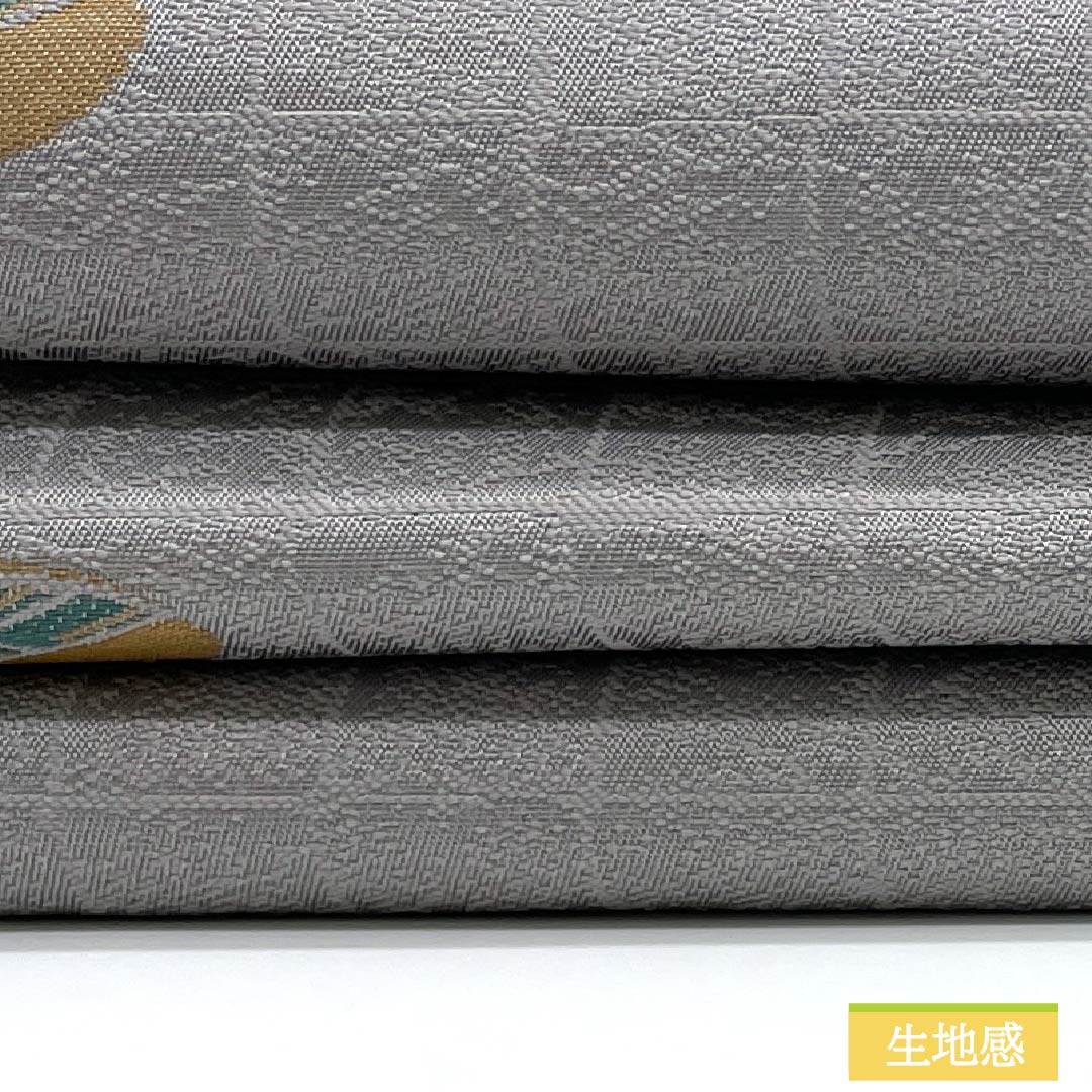 名古屋帯 正絹 Sランク 錫色（すずいろ） 丸に古典柄 市松地 帯丈352cm 六通 カジュアル グレー系 1124010782322 名古屋仕立て