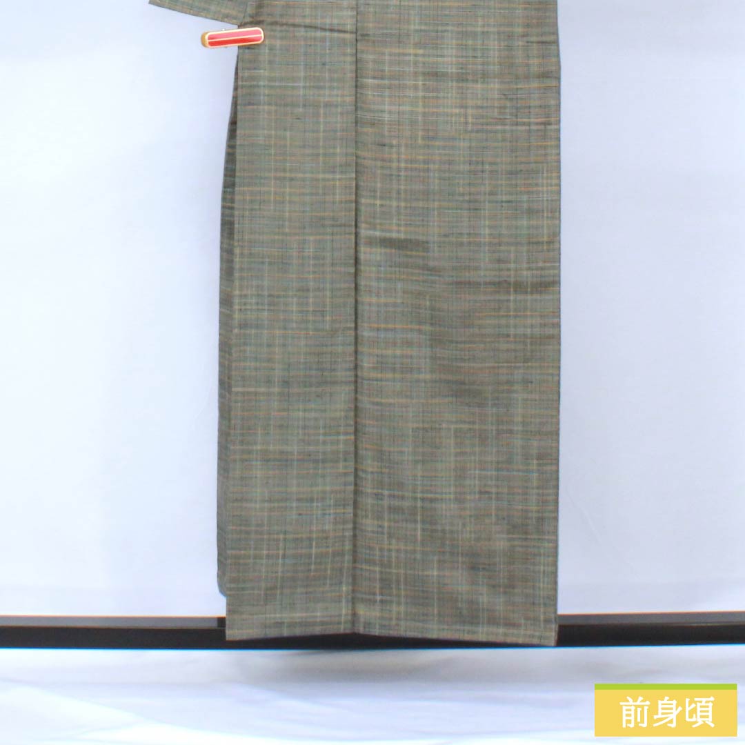 紬 正絹 Sランク 身丈156.5cm 裄丈63cm みじん格子 袷 グラデーション系 1116003972399