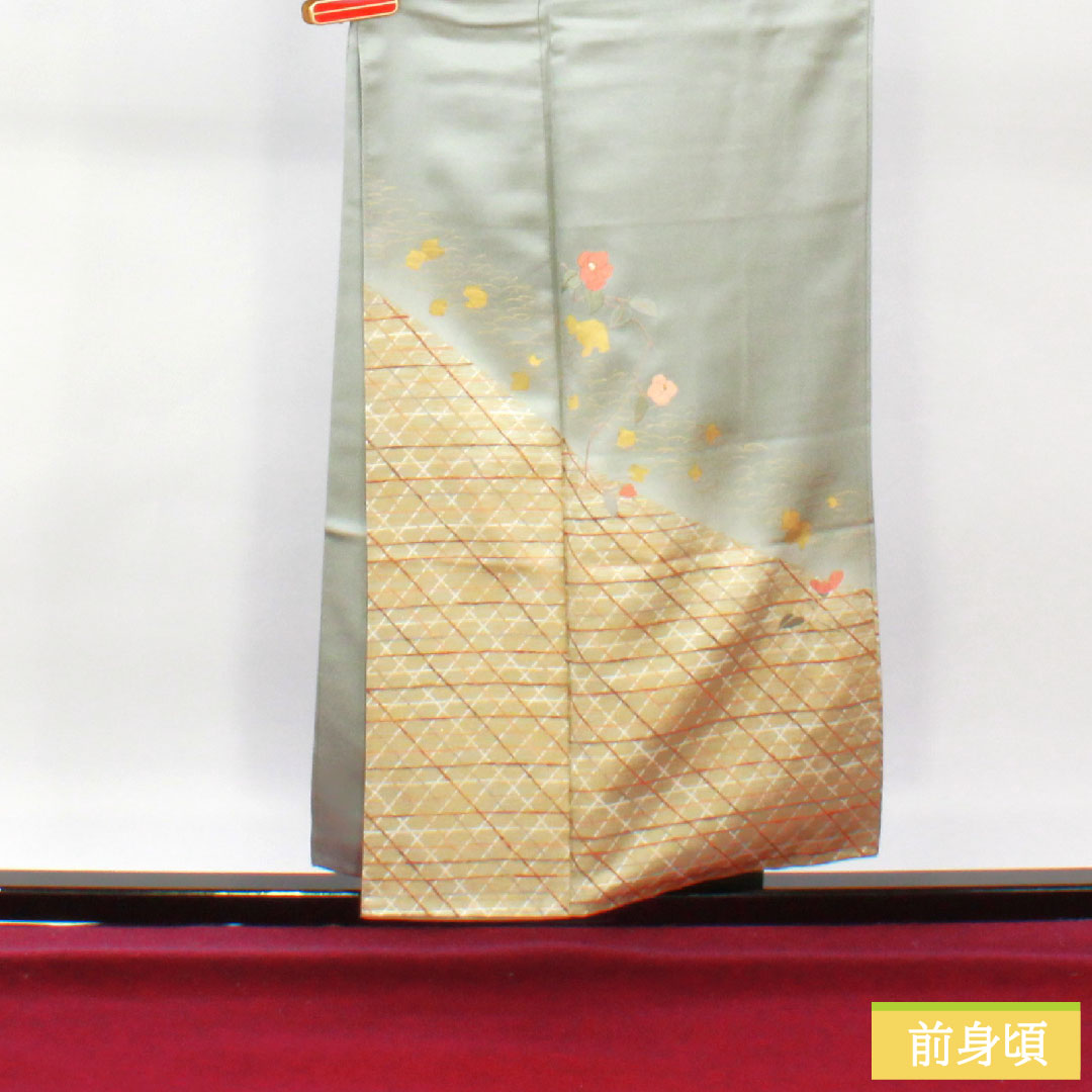 訪問着 正絹 袷 身丈154cm 裄丈65cm 京友禅 刺繡 Aランク 緑系 1112004123219