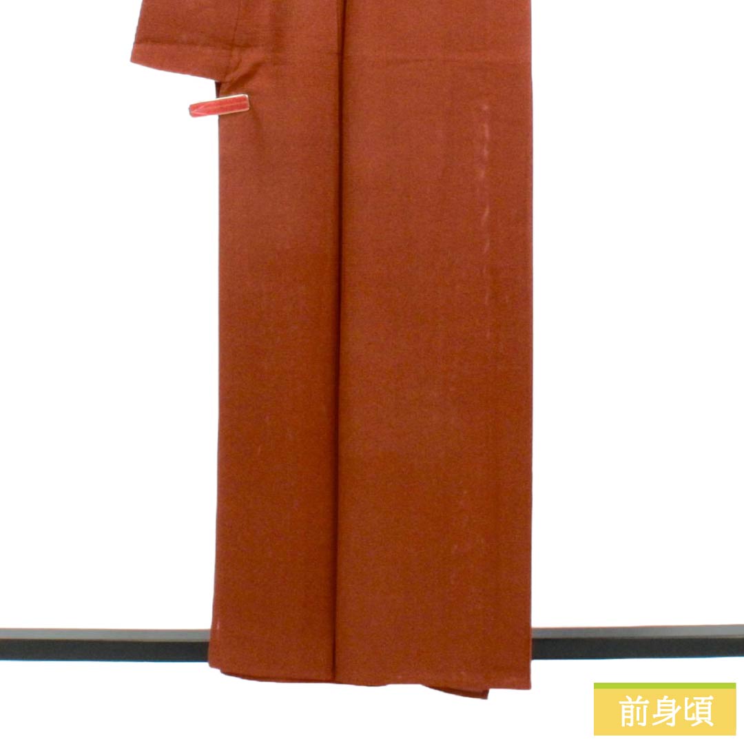 夏物 正絹 色無地 Sランク 身丈158cm 裄丈65cm 赤褐色（せきかっしょく） 丸に剣片喰 一つ紋 絽 茶系 1132003642314