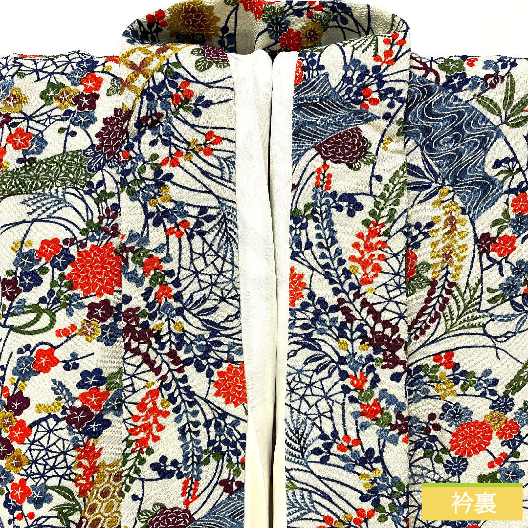 小紋 正絹 身丈154cm 裄丈63cm 袷 乳白色（にゅうはくしょく） 京紅型 吉祥文様 Bランク クリーム系 1115004844215