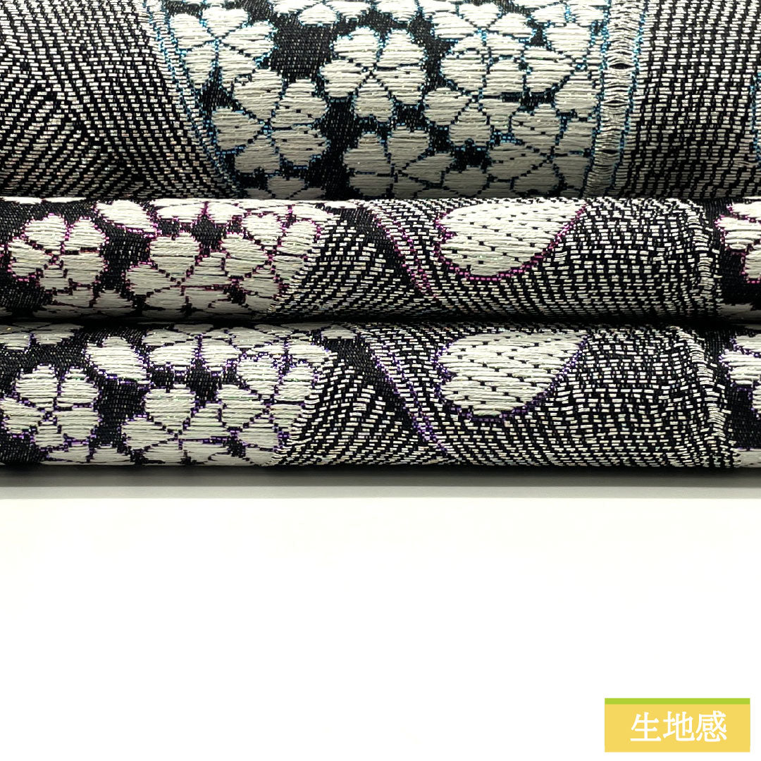 袋帯 黒   桜柄 正絹 リサイクル着物】袋帯 正絹 Sランク 西陣織 桜 振袖用 帯丈466cm 六通