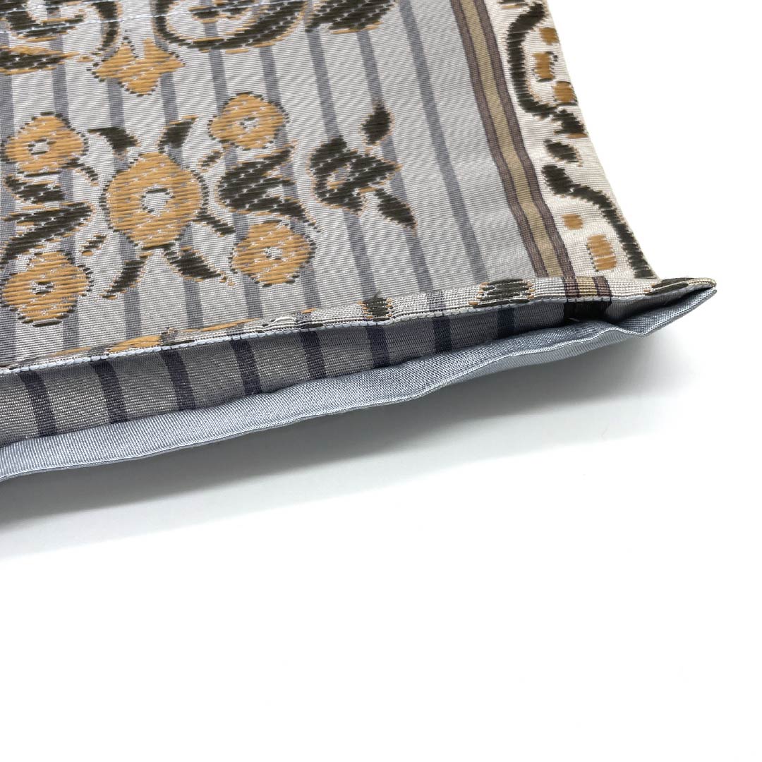 名古屋帯 錫色（すずいろ） エスニック調 京袋帯 帯丈360cm 正絹 Sランク 六通 カジュアル グレー系 1124006612322 開き仕立て