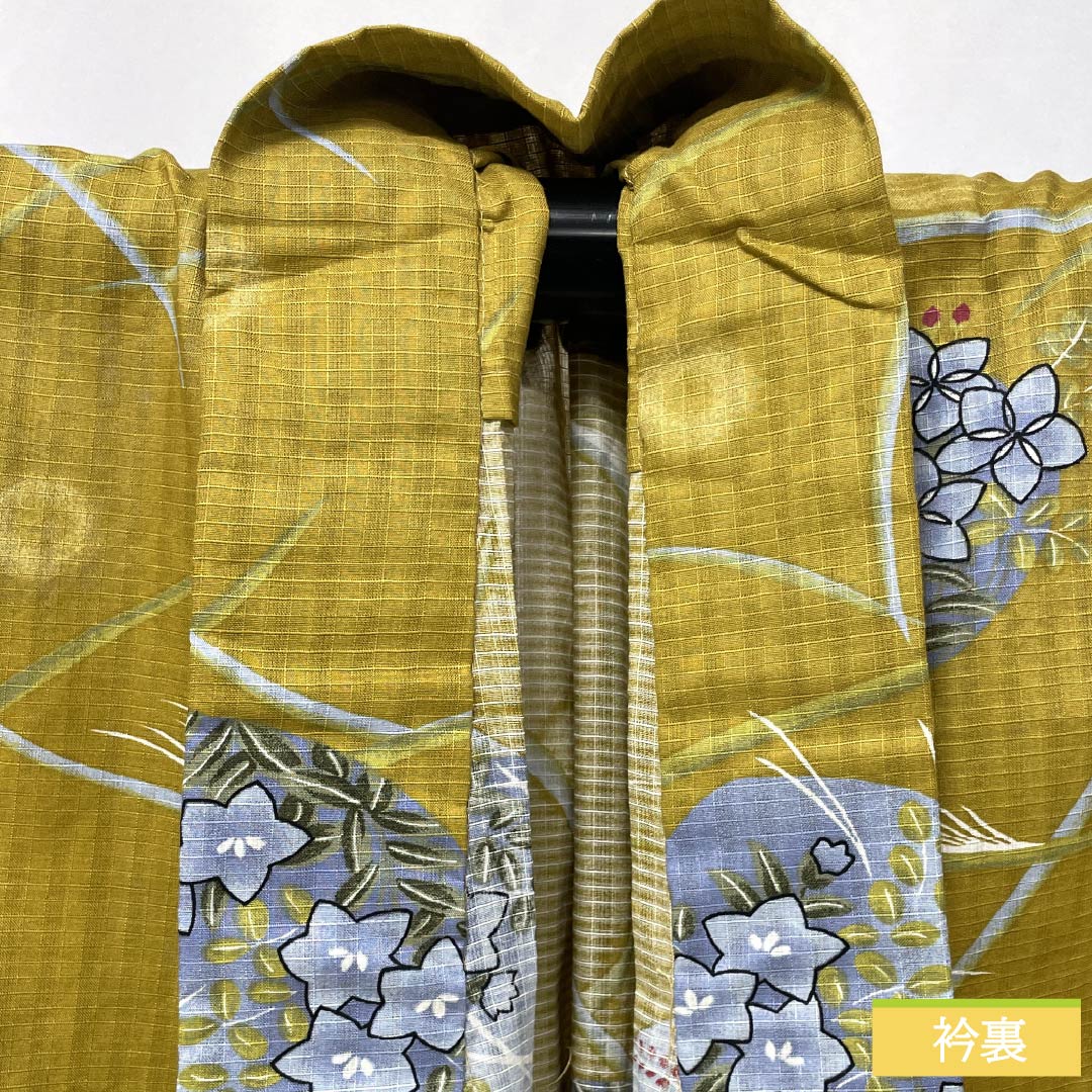 浴衣 木綿 身丈165cm 裄丈65cm Aランク 単衣 黄系 木蘭色（もくらんじき） 草花模様 ラビッサンルーチェ 1118006243523