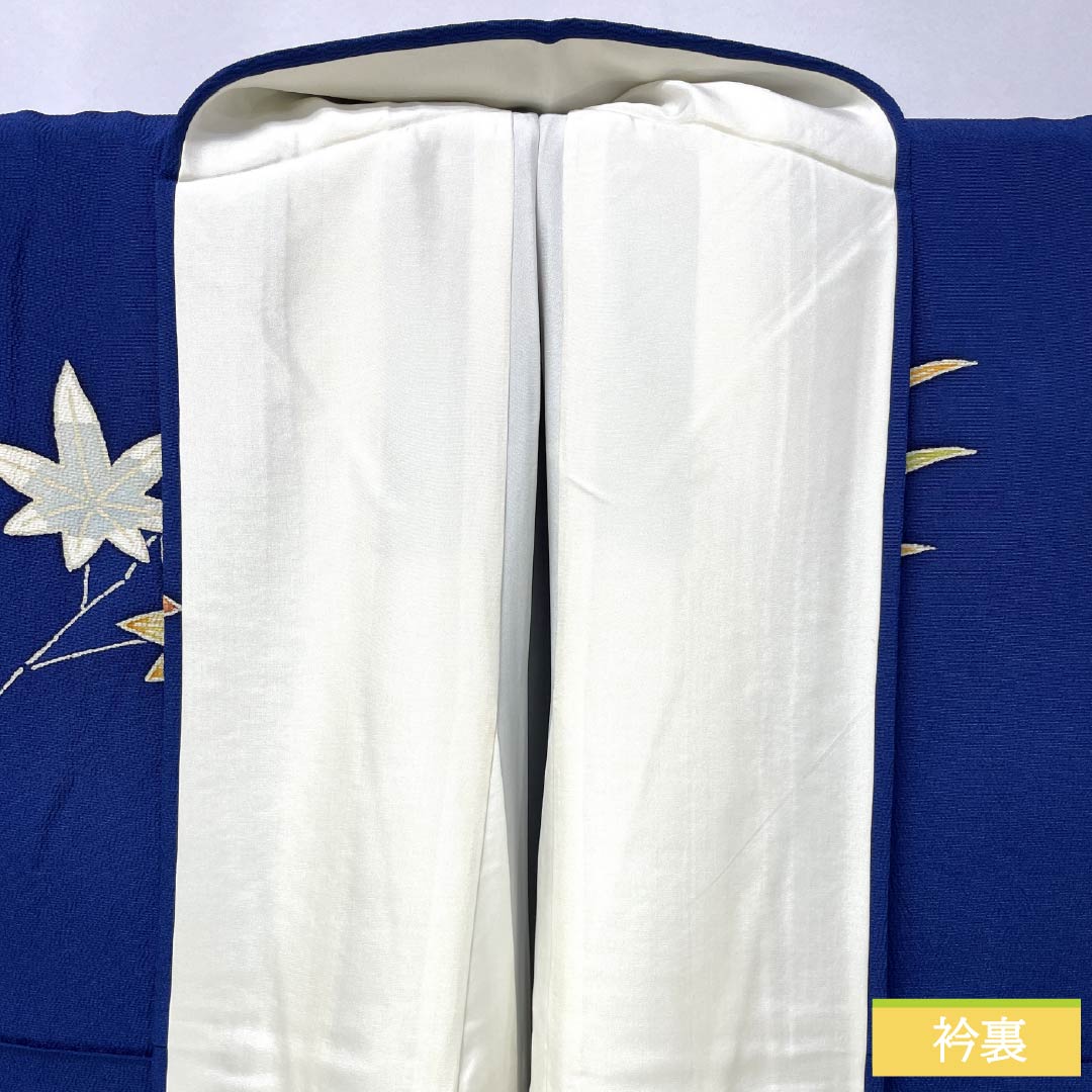 訪問着 正絹 Bランク 袷 身丈158cm 裄丈63.5cm 紺瑠璃色（こんるりいろ） 京紅型 吉祥文様 松竹梅 菖蒲 鳥 青系 1112007284317