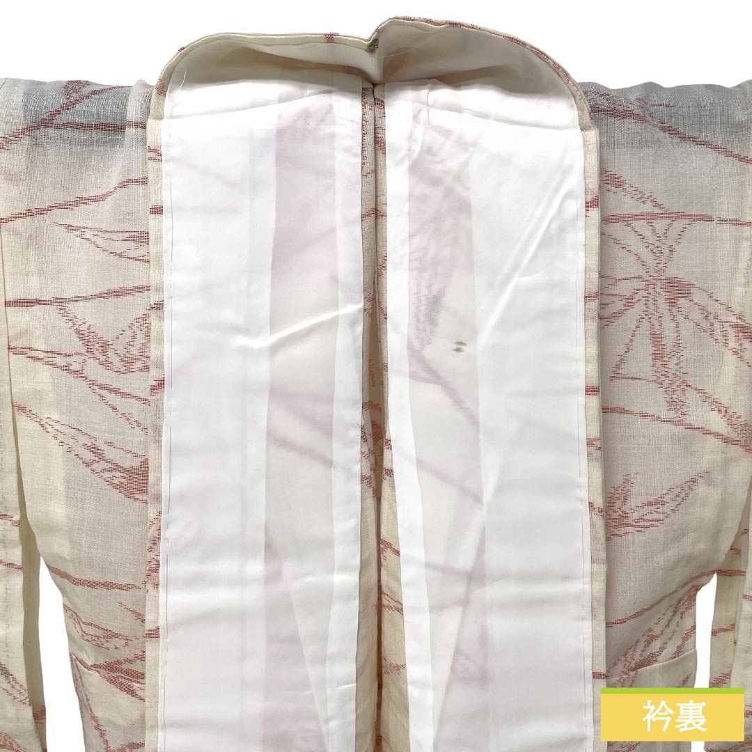 夏物 ウール 紬 Aランク 身丈159.5cm 裄丈65.5cm 練色（ねりいろ） サマーウール 草花模様 紗 クリーム系 1132005253315