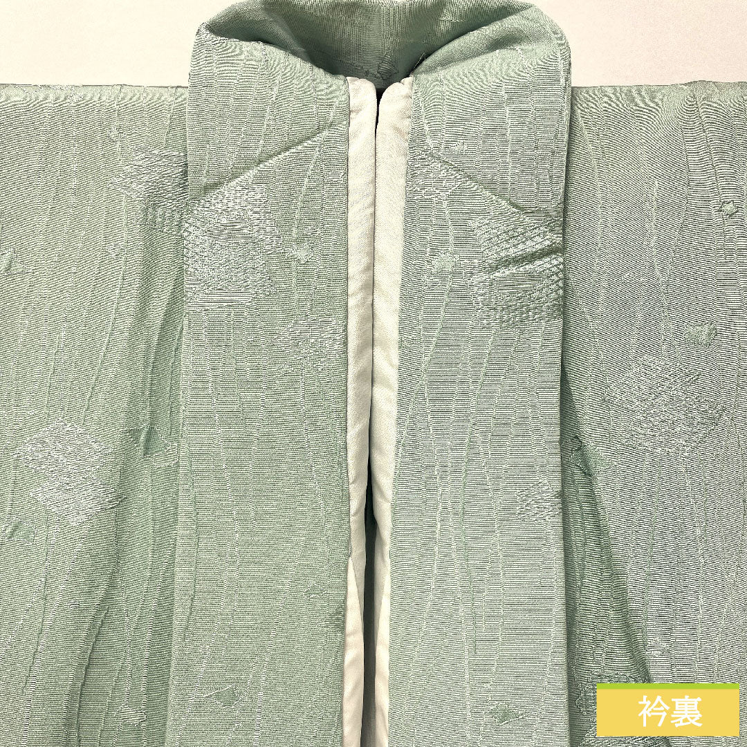 色無地 正絹 身丈154cm 裄丈62cm 薄水色（うすみずいろ） 綸子 袷 Aランク 緑系 1114002093219