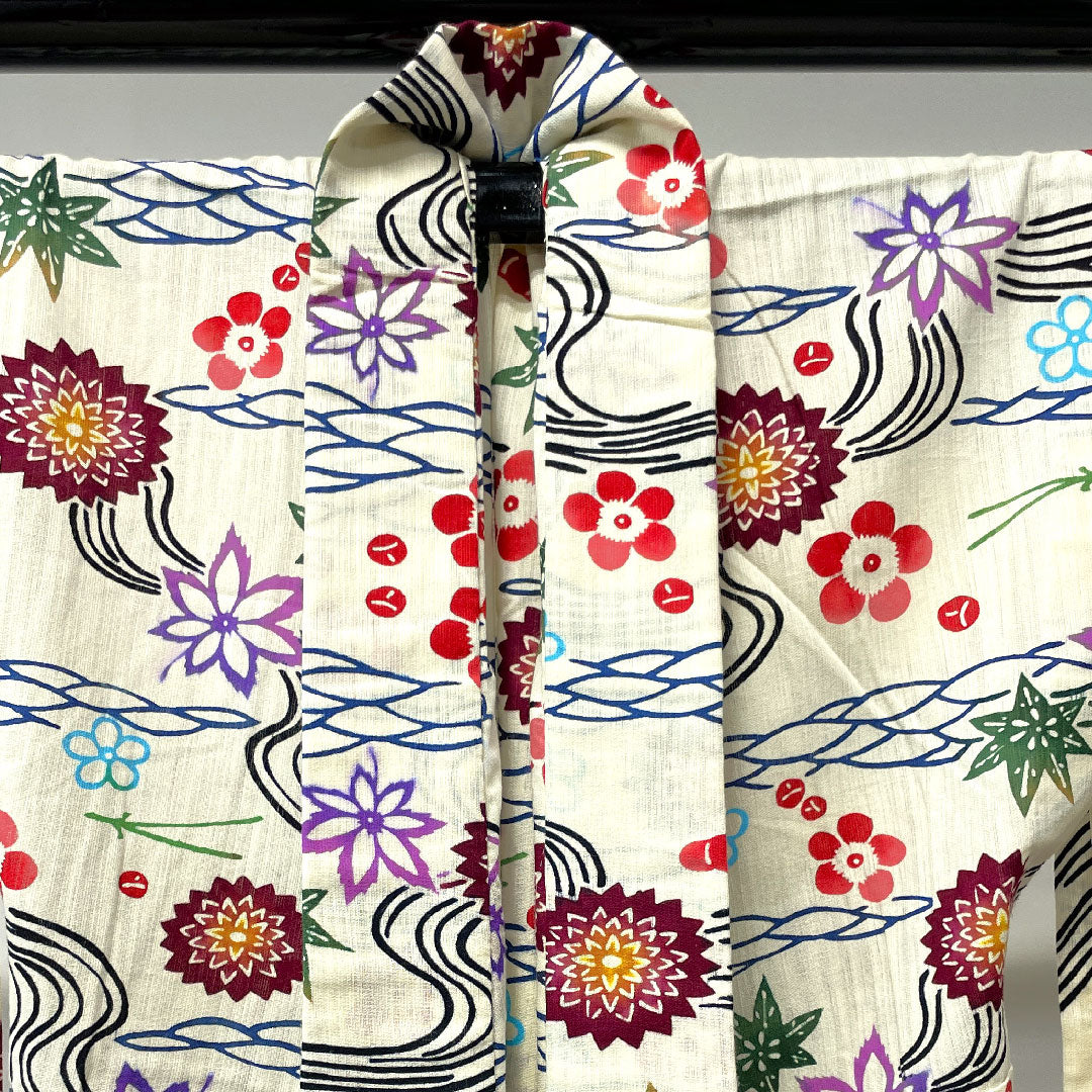 浴衣 しつけ糸付き 未使用品 乳白色 型染 綿麻 Sランク 単衣 身丈162cm 裄丈67cm クリーム系 1118002012415