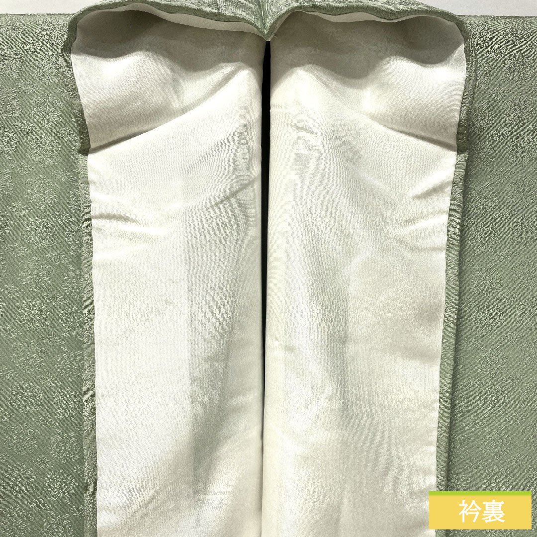 リサイクル着物】色無地 正絹 身丈158cm 裄丈64.5cm 薄緑色（うす