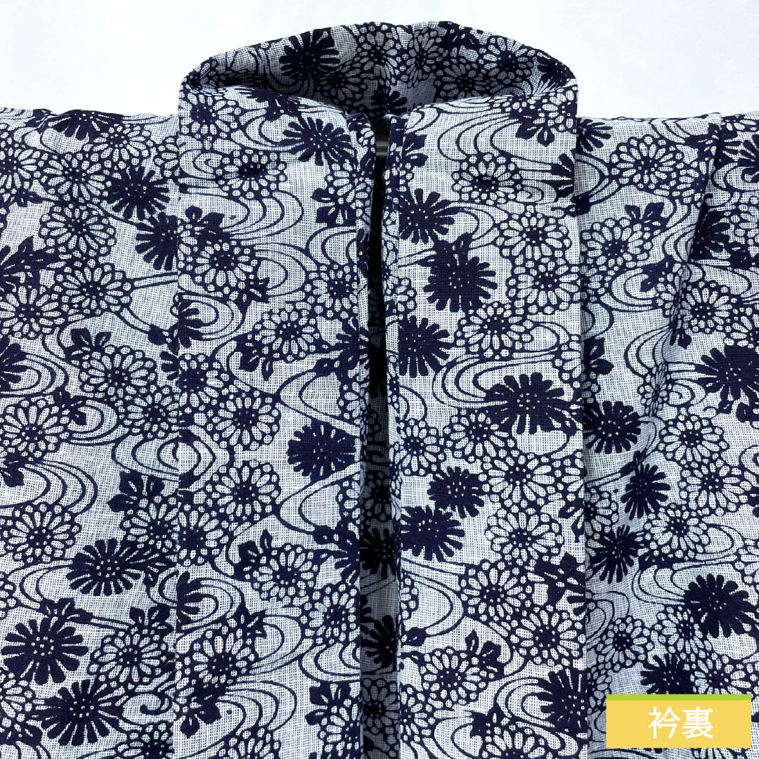 浴衣 木綿 身丈154cm 裄丈62cm Bランク 単衣 グレー系 水銀色（すいぎんいろ） 菊 流水 1118005914222