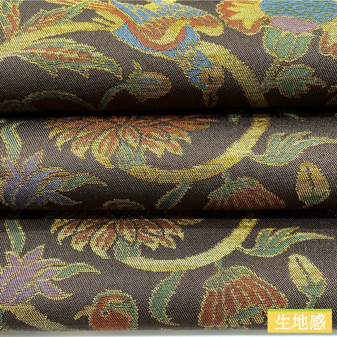(Unmade) Fukuro Obi, Pure Silk, Tobiiro (Tobi-iro), Orietsu, Flower Pattern, Bird, Classic Pattern, Obi Length 444cm, New Rank, Full Length, Semi-Formal, Brown, 1123010861314