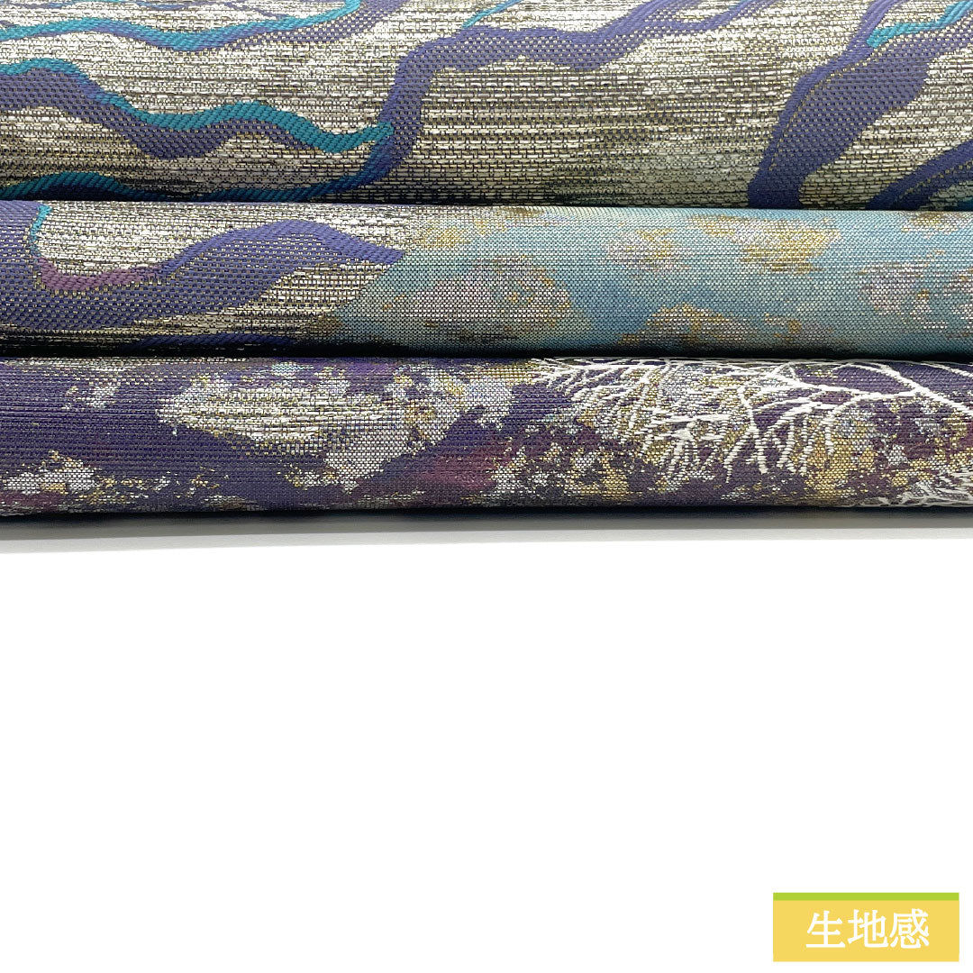 袋帯 正絹 Sランク 引箔 西陣織 新はじく加工 帯丈448cm ポイント柄 セミフォーマル 銀系 1123016442322