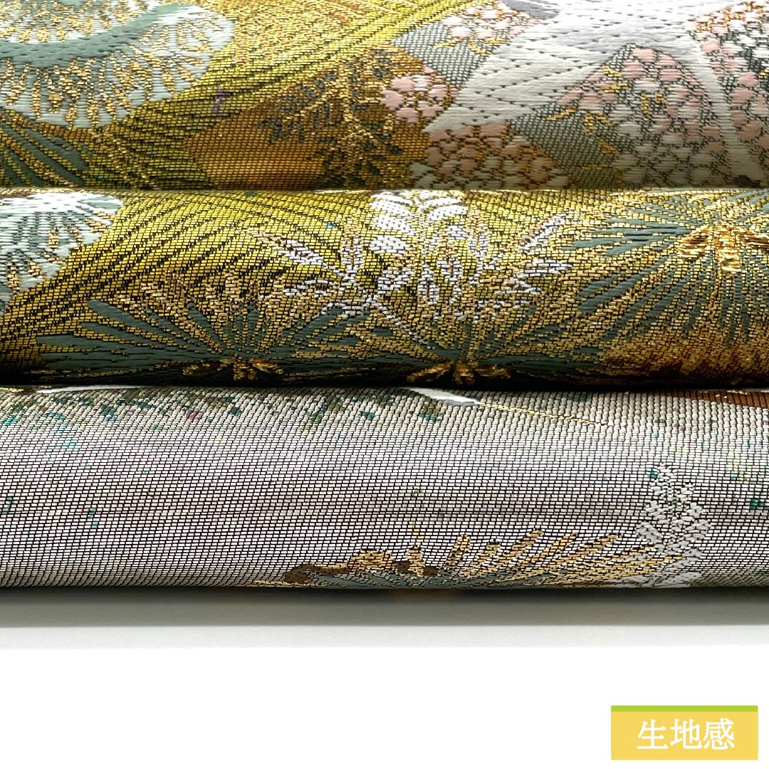 Silk Fukuro Obi for Tomesode, Crane, Fan, Chrysanthemum, Length 436cm, S Rank, Six-way, Formal, Black, 1123013362310