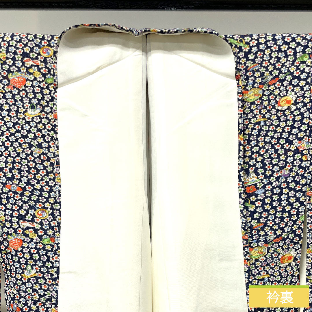 小紋 正絹 身丈152cm 裄丈60.5cm 袷  吉祥文様 しつけ糸付き 未使用品  Sランク 黒系 1115003822210