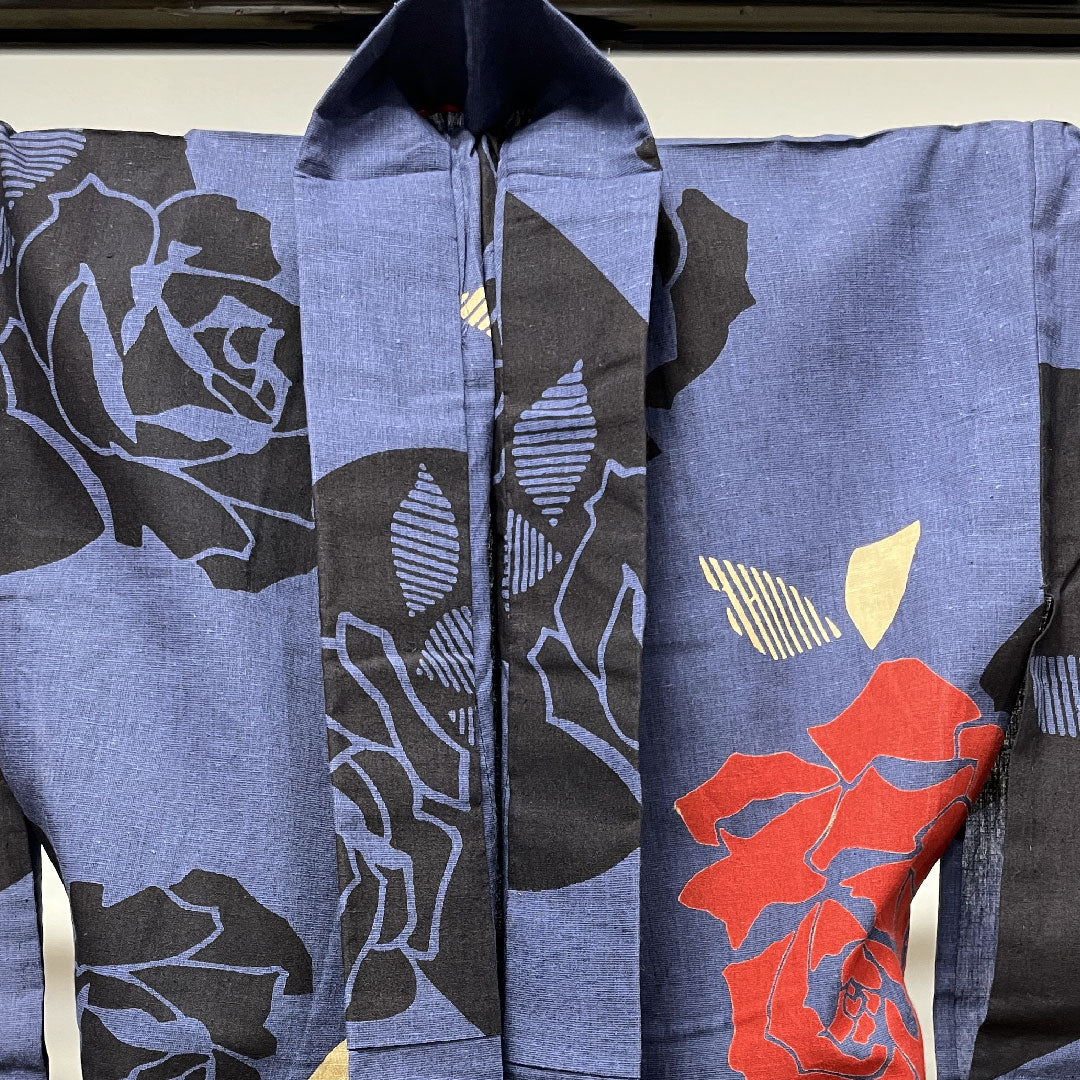 浴衣 しつけ糸付き 未使用品 瞑色 薔薇 木綿 Sランク 単衣 身丈161cm 裄丈65cm 紫系 1118002332420