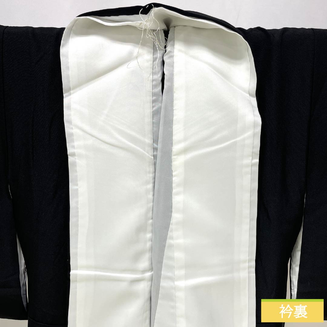 黒留袖 正絹 Aランク 身丈163cm 裄丈66cm 袷 京友禅 五つ紋 桔梗 鳳凰 立浪 宝尽くし 松 五つ紋 黒系 1111002123410